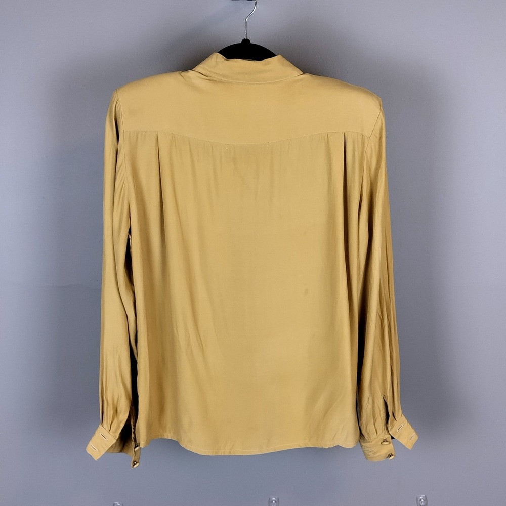 Vintage Silk Embroidered Button Down Blouse Sand Tan 6 Peter Nygard - Picture 2 of 7